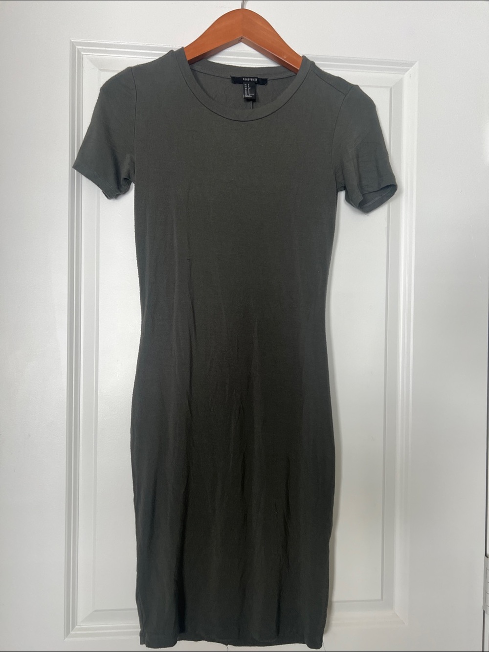 Forever 21 Olive Green Short Sleeve Midi Bodycon Dress